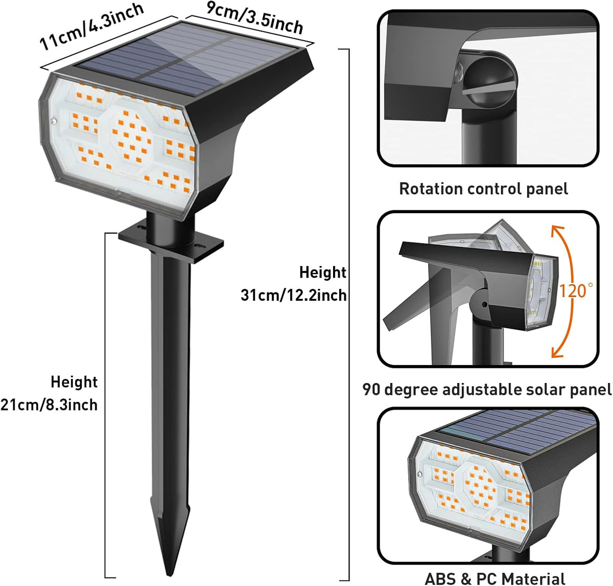 NYMPHY Solar Lights Outdoor Waterproof IP68, 56 LED 3 Lighting Modes Solar Powered Garden Yard Spot
