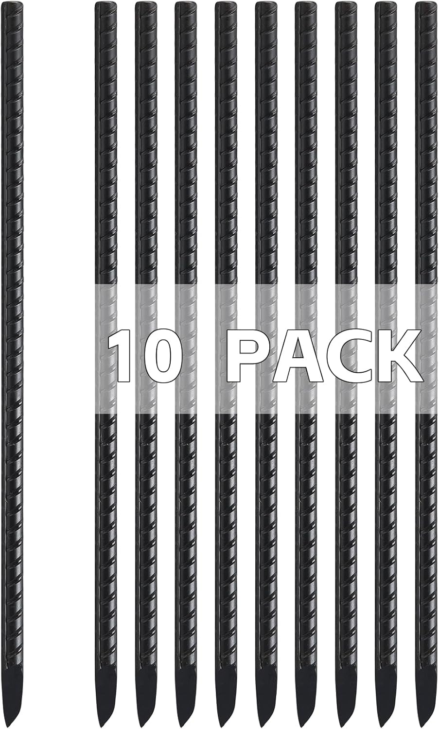 Rebar Stakes 16 Inch, 10 Pack Ground Stakes Heavy Duty with Chisel Point, Straight Metal Stakes for