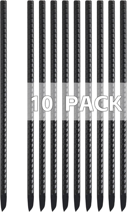 Rebar Stakes 16 Inch, 10 Pack Ground Stakes Heavy Duty with Chisel Point, Straight Metal Stakes for