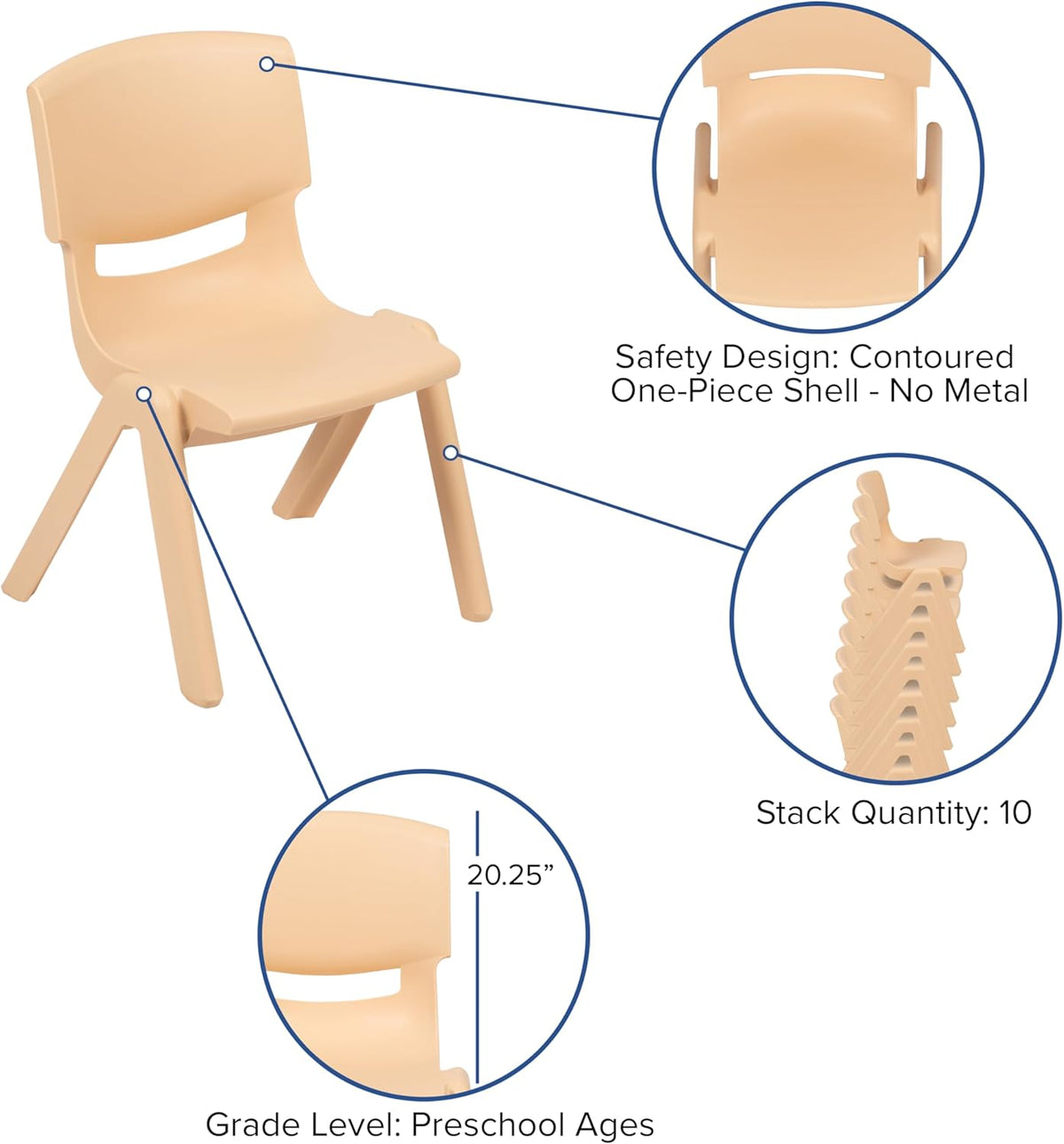 EMMA + OLIVER 23.625" W x 47.25" L Rectangle Natural Plastic Activity Table Set with 6 Chairs
