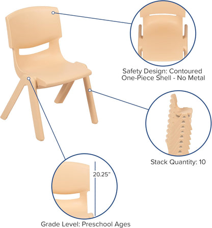 EMMA + OLIVER 23.625" W x 47.25" L Rectangle Natural Plastic Activity Table Set with 6 Chairs