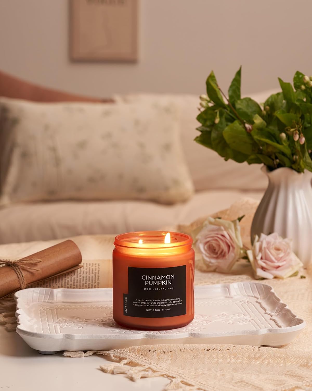 M&SENSE Cinnamon Pumpkin Fall Scented Candles, 11.6oz Soy Natural Candles 70 Hours Long Lasting