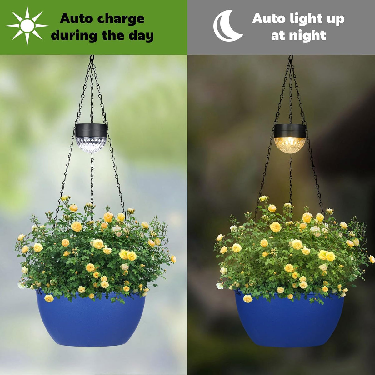 2 Packs Solar Hanging Basket Planters for Plants Outdoor, Self Watering Blue Flower Plants Pots