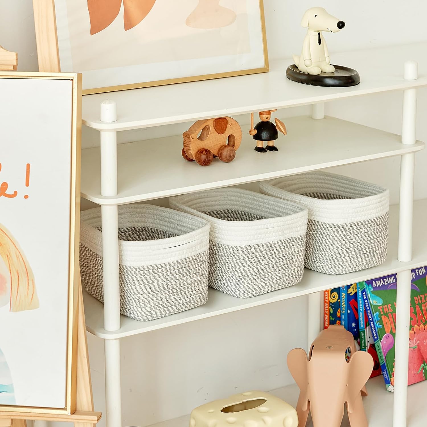 Small Cotton Rope Storage Basket Set of 3-11"x7"x7" Perfect Woven Baskets for Storage, Ideal