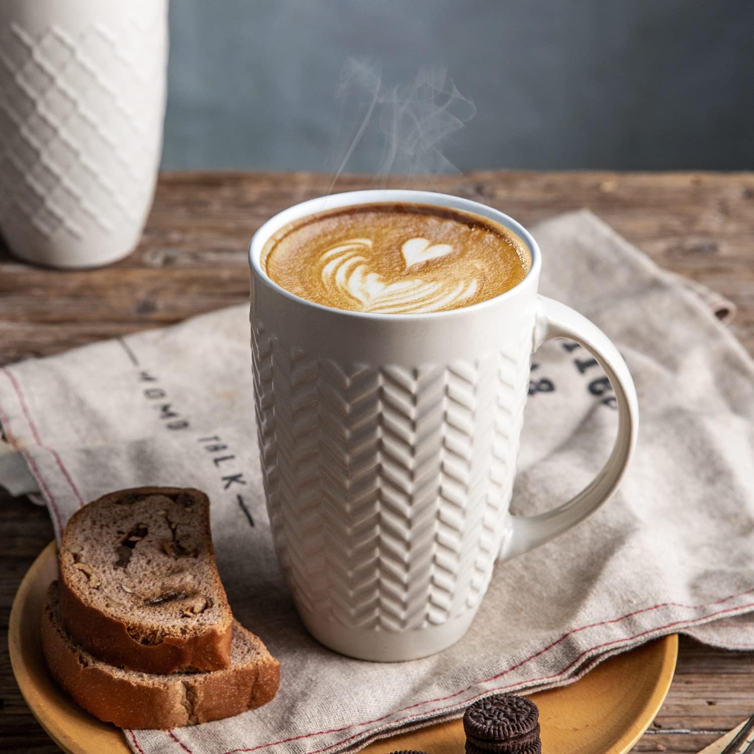 AmorArc Extra Large Coffee Mugs Set of 6, 20oz Ceramic Tall Coffee Mugs Set with Textured Geometric