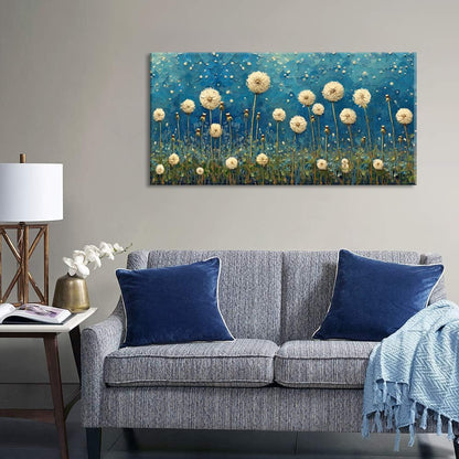 LASMOND Teal Dandelion Wall Art for Living Room Abstract Blowball Canvas Painting Prints Large