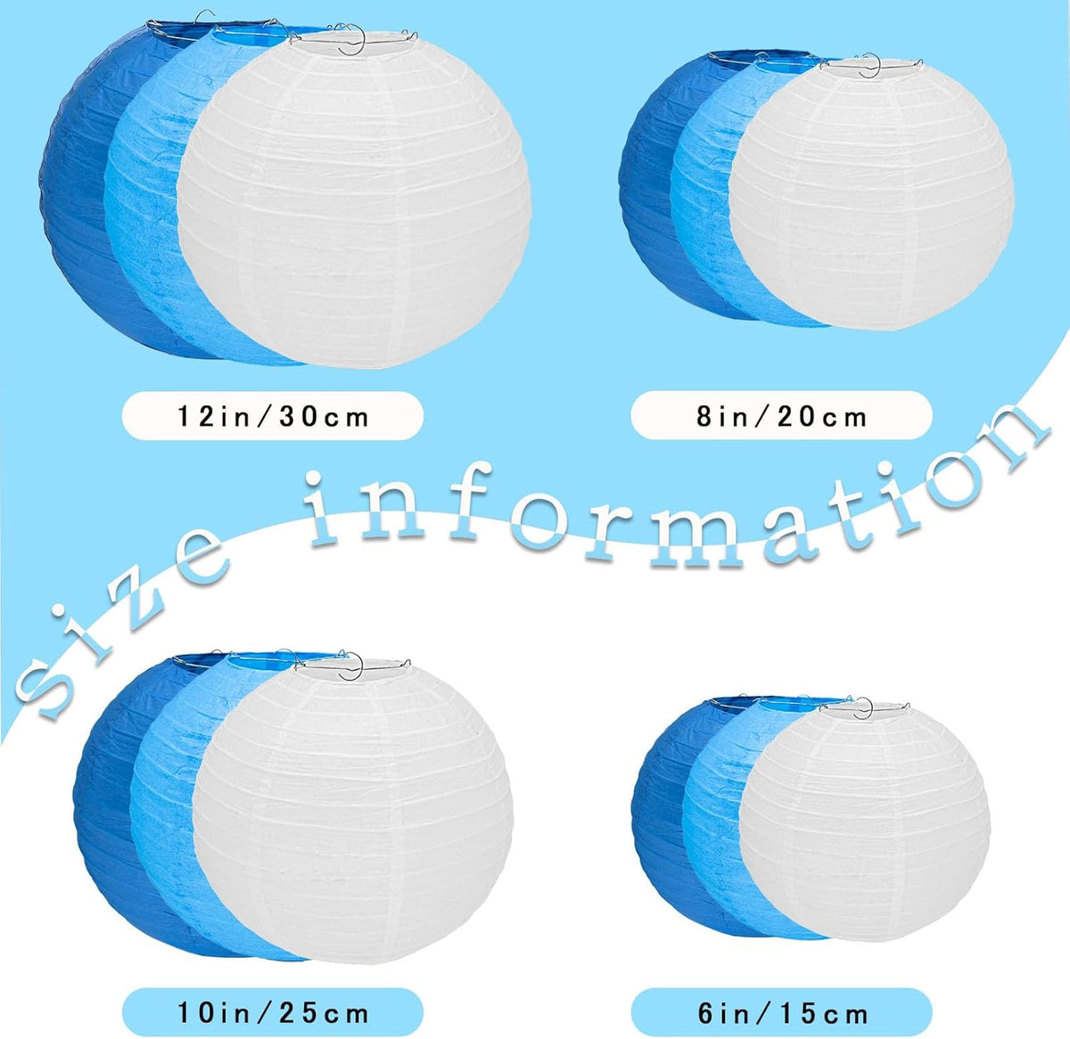 12Pcs Round Paper Lanterns Assorted Sizes (6" 8" 10" 12") for Home Decor, Restaurant, Church