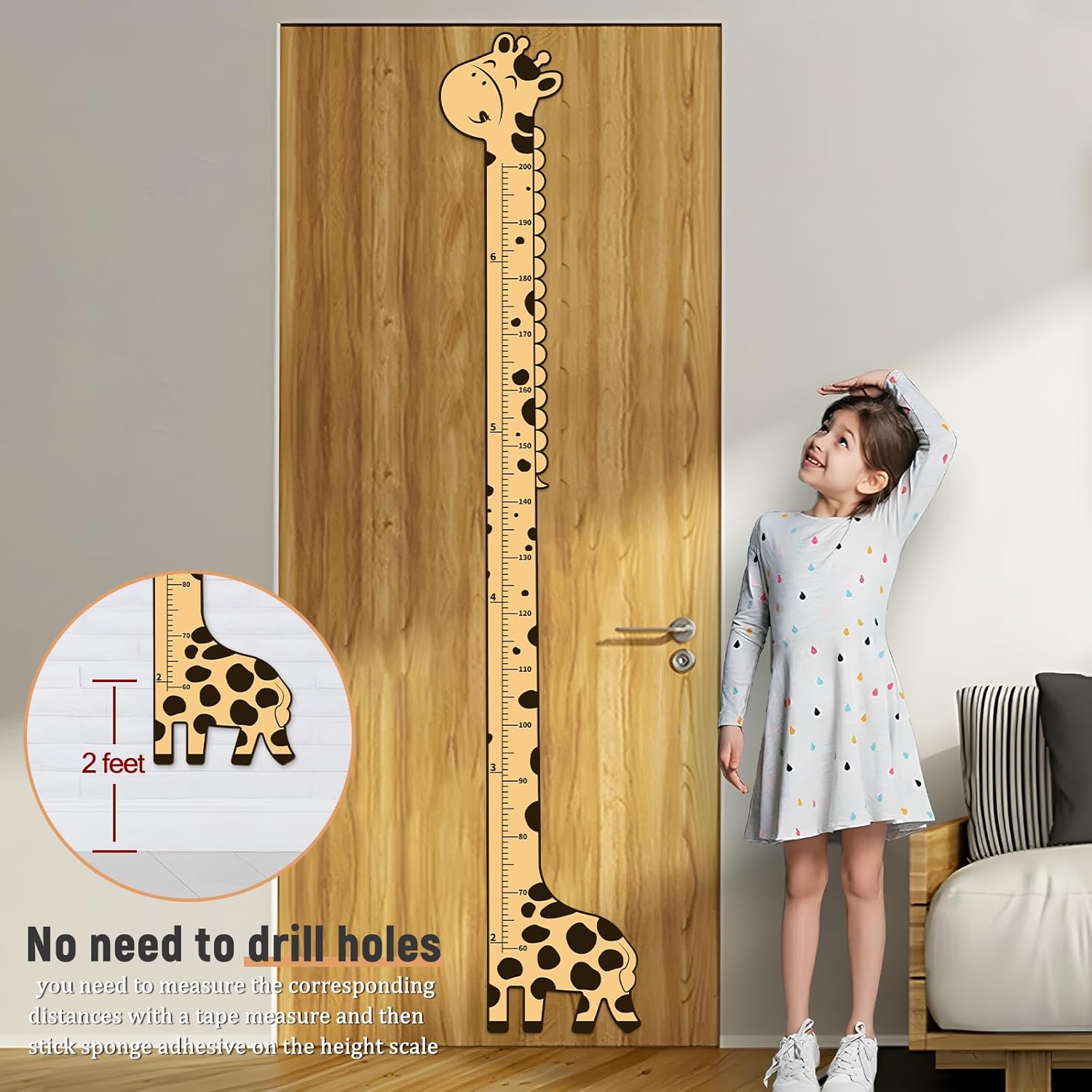 Wooden Growth Chart for Kids,Giraffe Height Chart for Boy Girls,Measuring Board for Kids Height,for