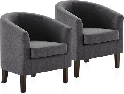 BELLEZE Living Room Chairs Set of 2, Linen Round Accent Barrel Chairs, Club Tub Sofa Chairs for