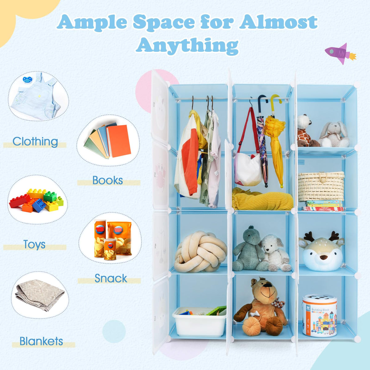 INFANS Children Wardrobe, Kid Closet Portable Baby Dresser Cute for Kids Bedroom Nursery Armoire