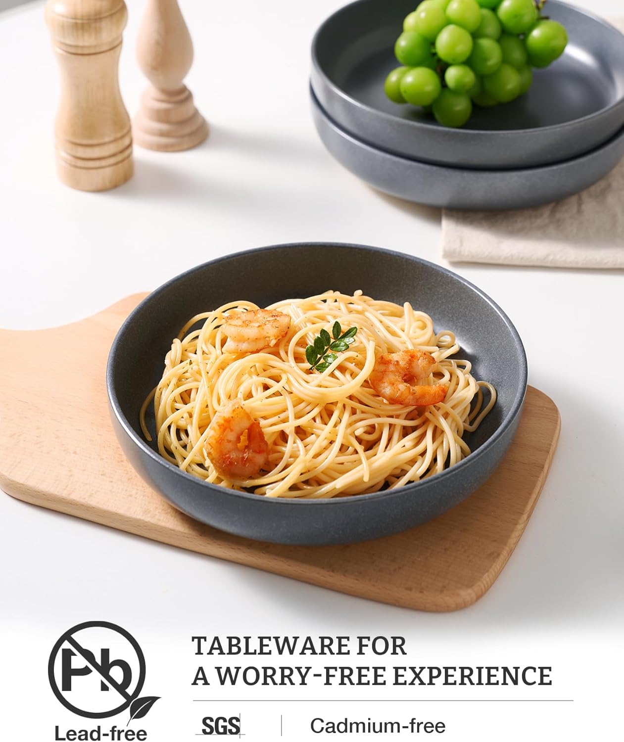 famiware Milkyway Pasta Bowls Set of 4, 8.5" Large Salad Bowls, Double Reactive Glaze, Stackable