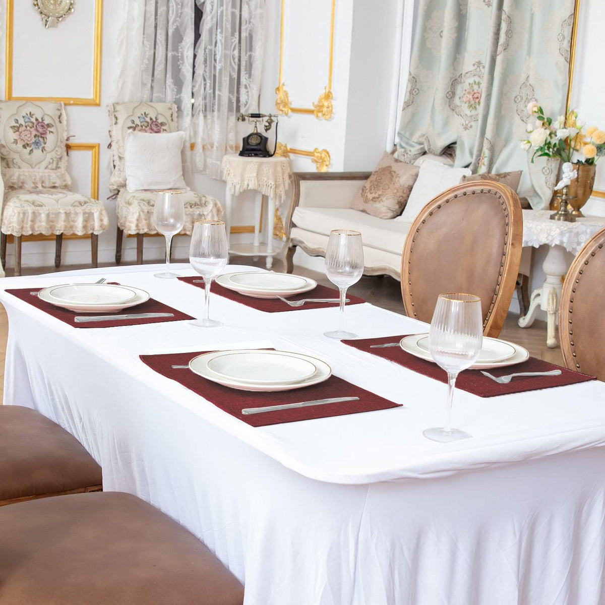 Cloth Placemats Set of 8, Linen Type Fabric Placemats Machine Washable Heat Resistant Placemats