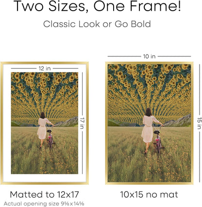 Homeforia 12x17 Picture Frame Gold, High End Metal 12x17 Poster Frames with Mat 10x15 Photo, 12 x