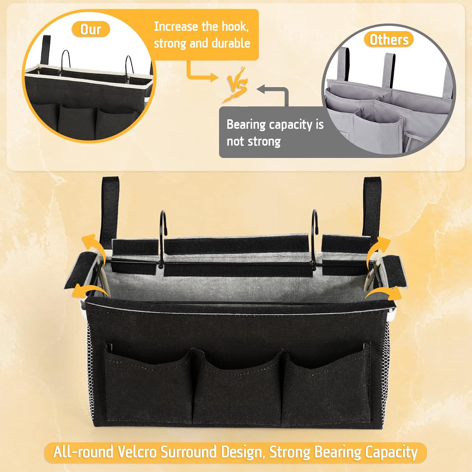 Bedside Caddy Bedside Organizer Bedside Storage Caddy with Fixed Straps and Water Bottle Holder for