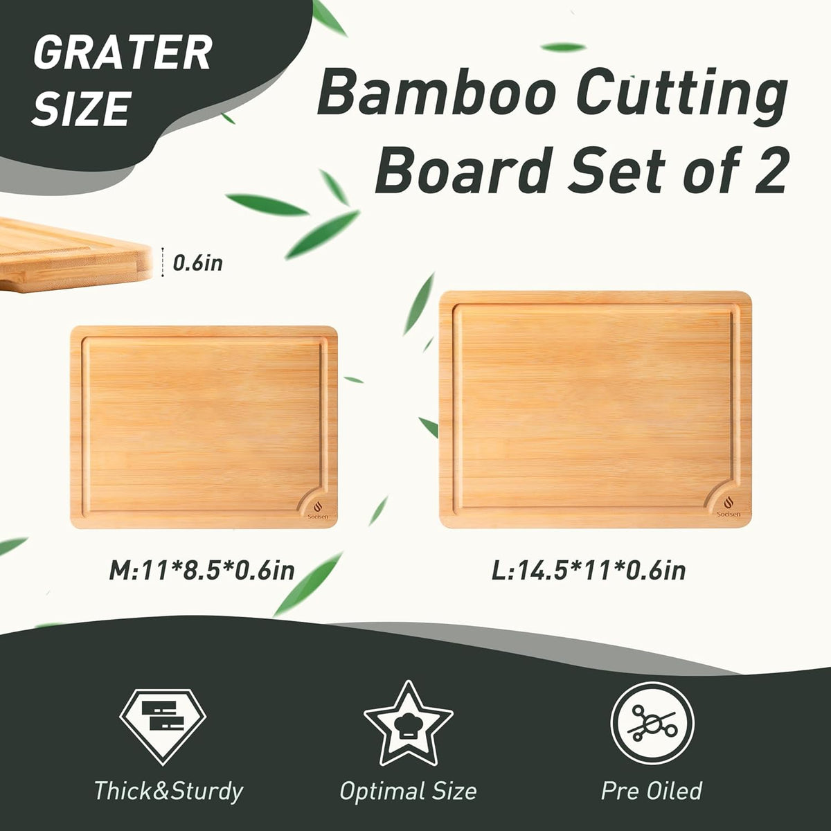 Bamboo Cutting Board Set Non Slip Feet Over Sink Chopping Board Christmas Xmas Birthday Day Gifts