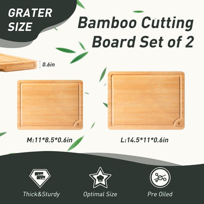 Bamboo Cutting Board Set Non Slip Feet Over Sink Chopping Board Christmas Xmas Birthday Day Gifts