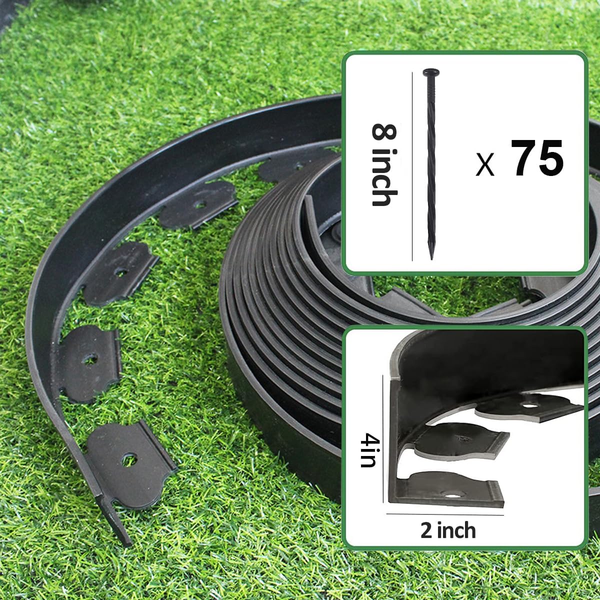 49FT Landscape Edging, 4 in Tall Garden Edging Borders with 75 Spikes,Flexible No Dig Lawn Edging