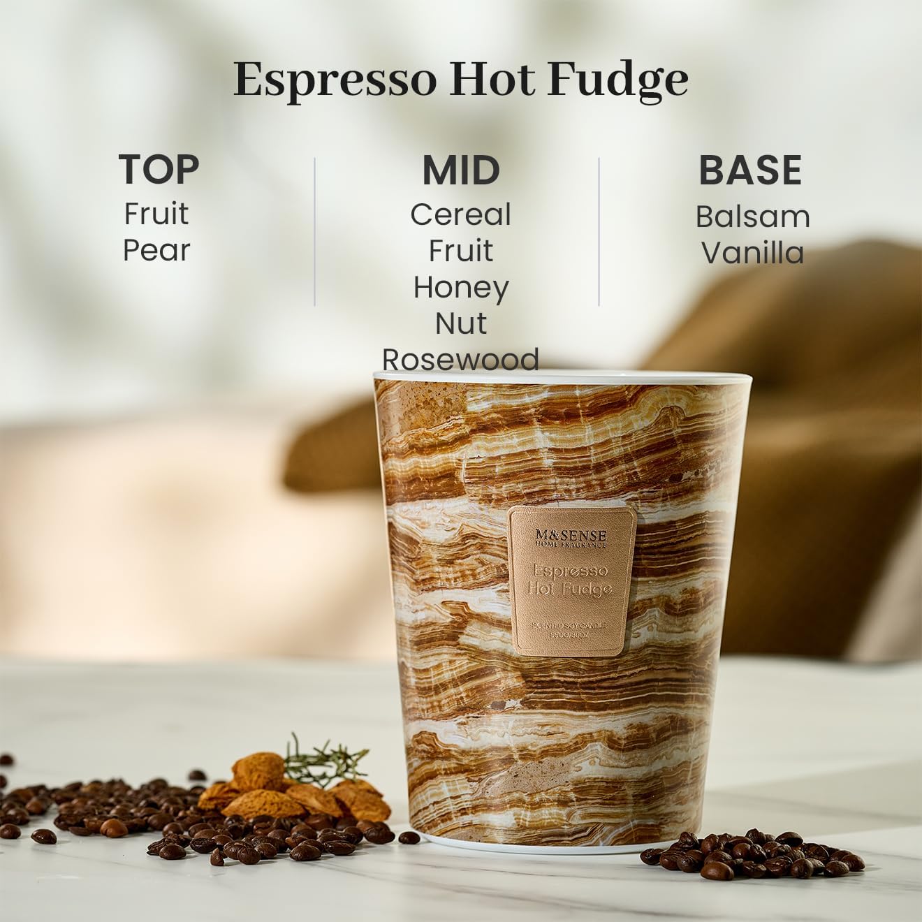 M&SENSE EspressHotFudge Scented Candles for Home, 3-Wick Highly Scented Jar Candles, Extra Large