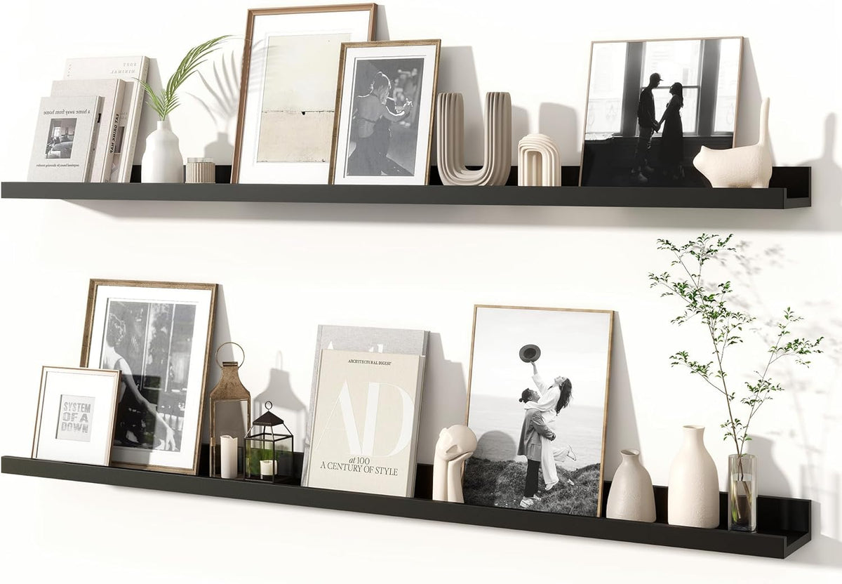 Fun Memories Picture Ledge Shelves Set of 2, 48 Inch Rustic Wall Mounted Floating Shelves with Lip