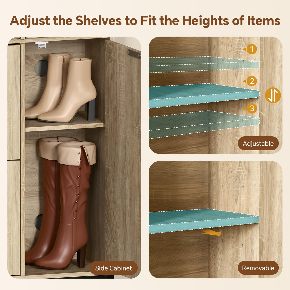 Holiwei Shoe Cabinet Rattan Woven with High Boot Storage, Large Capacity Modern Entryway Organizer