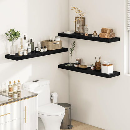 Black Floating Shelves for Wall 36 Inches Long, 12" Deep Wall Shelves 2" Thick, Heavy Duty Shelf