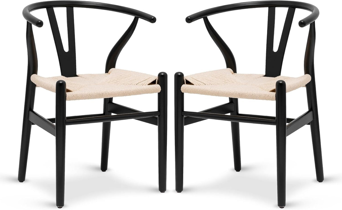 POLY & BARK Weave Dining Chairs – Mid-Century Modern Wishbone Dining Chairs with Arms, Solid Wood