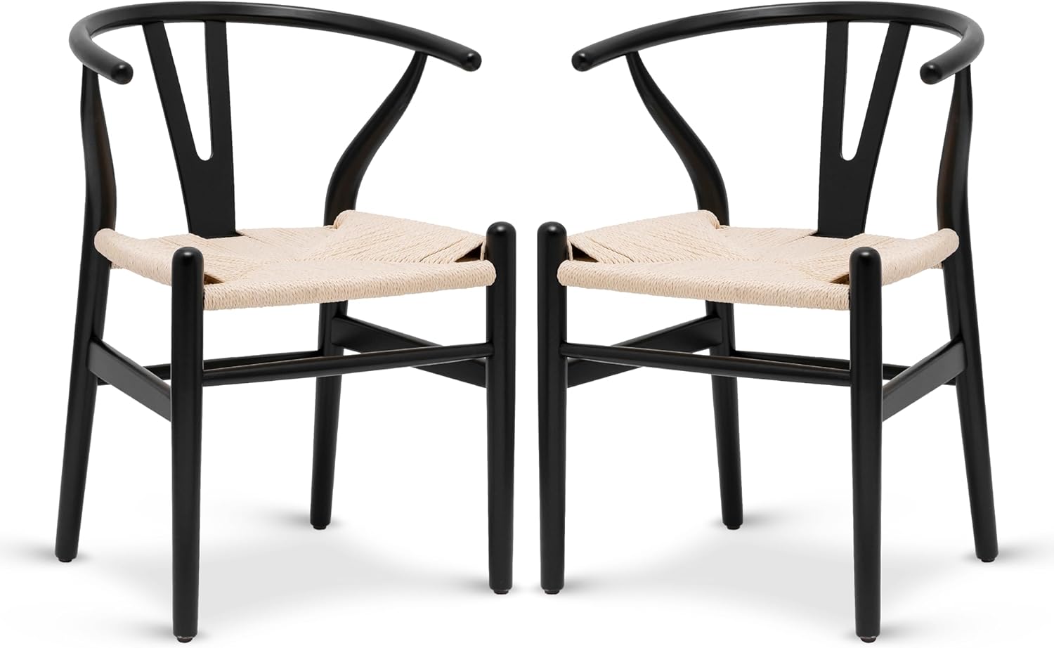 POLY & BARK Weave Dining Chairs – Mid-Century Modern Wishbone Dining Chairs with Arms, Solid Wood