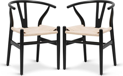 POLY & BARK Weave Dining Chairs – Mid-Century Modern Wishbone Dining Chairs with Arms, Solid Wood