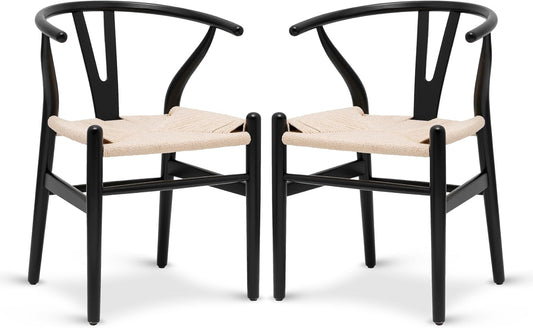 POLY & BARK Weave Dining Chairs – Mid-Century Modern Wishbone Dining Chairs with Arms, Solid Wood