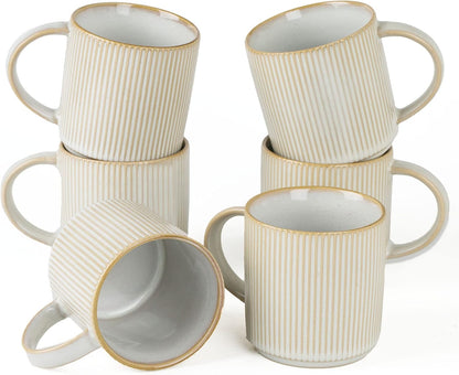 famiware Coffee Mug Set for 6, Star 12 oz Catering Mugs Cup Set with Handle for Coffee, Tea, Cocoa