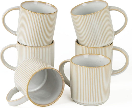 famiware Coffee Mug Set for 6, Star 12 oz Catering Mugs Cup Set with Handle for Coffee, Tea, Cocoa