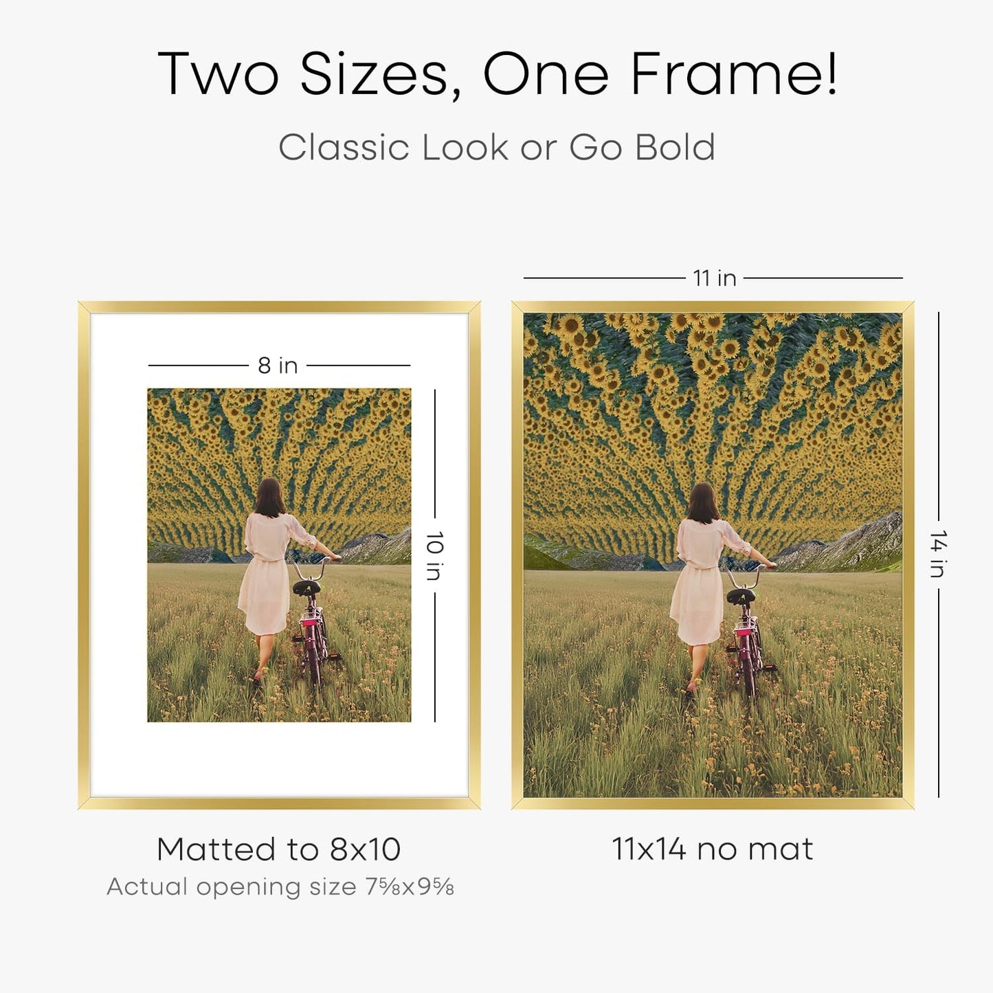 Homeforia 11x14 Picture Frame Gold, High End Metal 11x14 Poster Frames with Mat for 8x10, 11 x 14