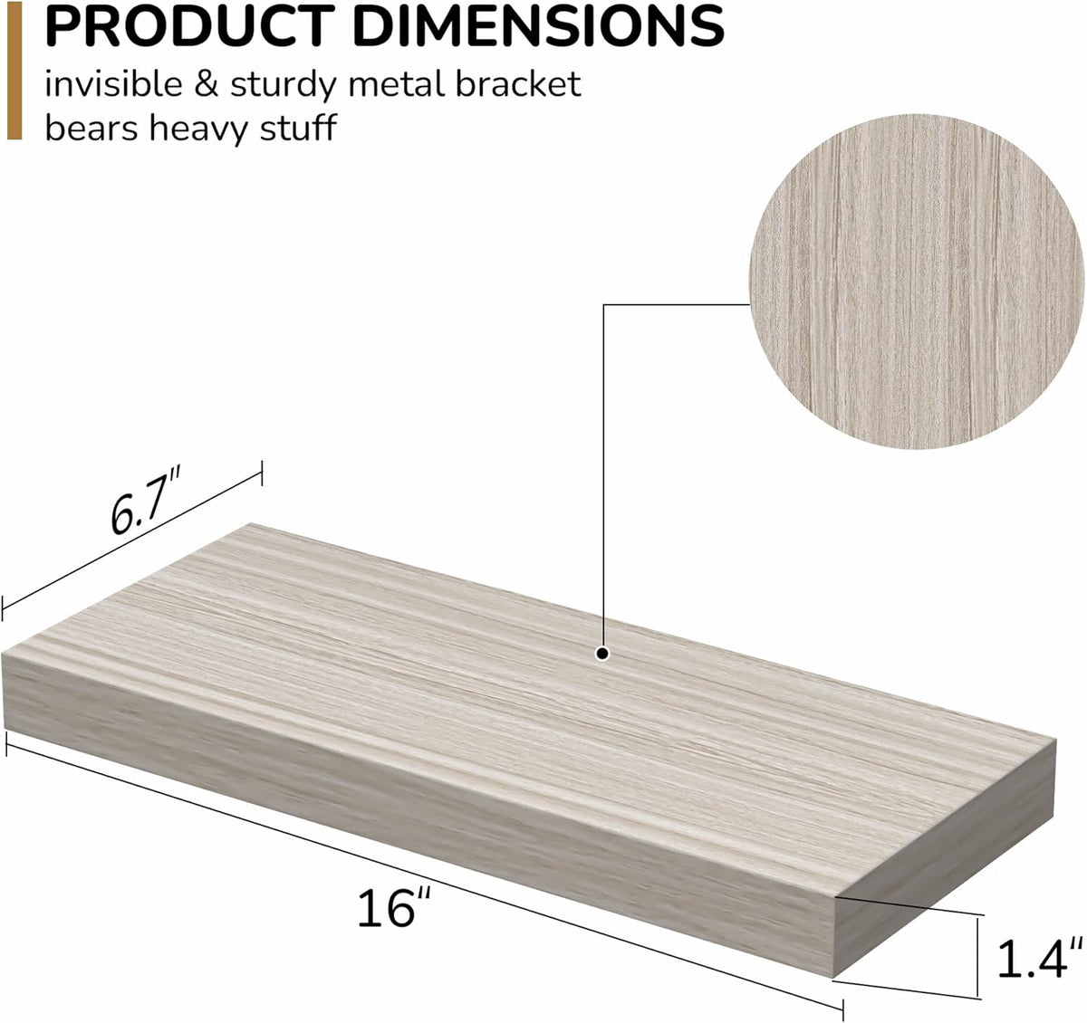 Floating Shelves - Rustic Grey Storage Shelf Set of 2 - 16 Inch Wall Mounted Shelves for Wall Decor