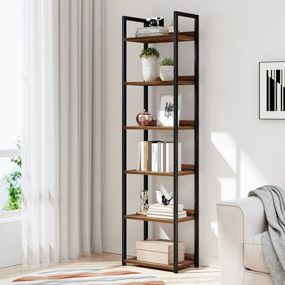 NUMENN Narrow Bookshelf, 6 Tier Bookshelves, Home Office Bookcase Shelf Storage Organizer, Free