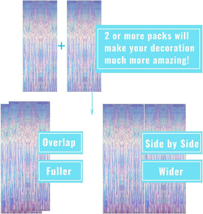 GOER 3.2 ft x 6.5 ft Metallic Tinsel Foil Fringe Curtains Photo Backdrop Party Streamers for