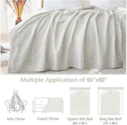 jinchan Boho 100% Cotton Blanket Muslin Twin Size 60x80 Inches Lightweight 3-Layer Geometric