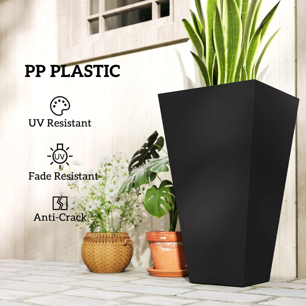 Outsunny Tall Planters for Outdoor Plants Set of 3, 28 in Taper Planters with Drainage Holes
