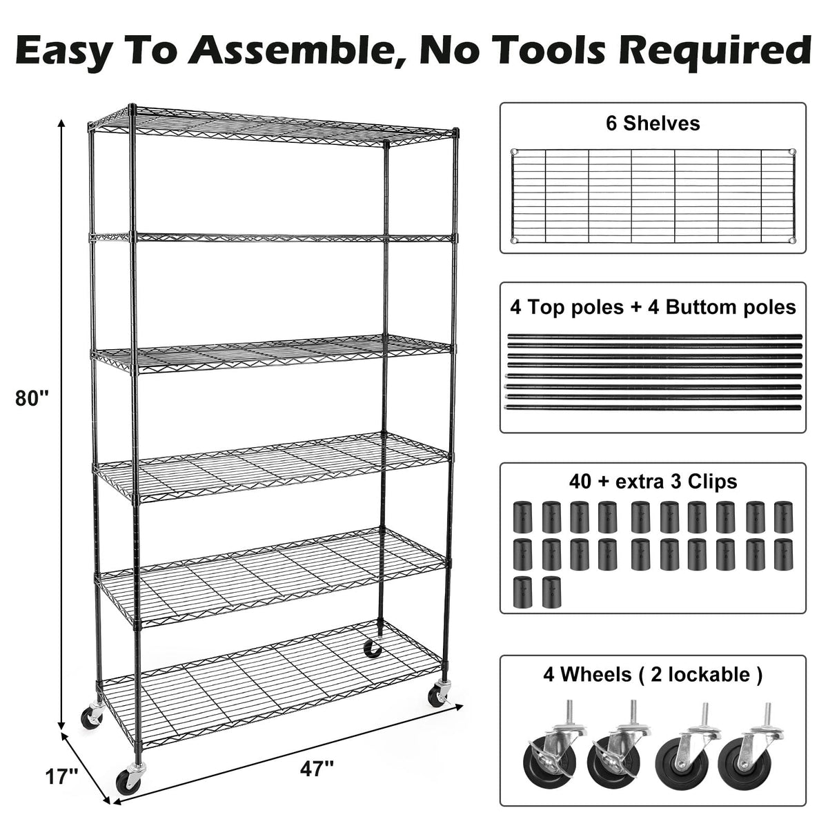 WDT NSF Certified Storage Shelves on Wheels, Heavy Duty Metal Shelves for Storage with Adjustable
