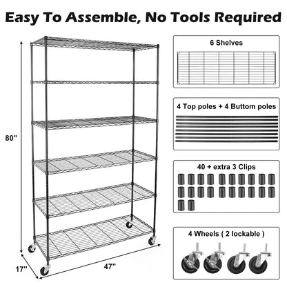WDT NSF Certified Storage Shelves on Wheels, Heavy Duty Metal Shelves for Storage with Adjustable