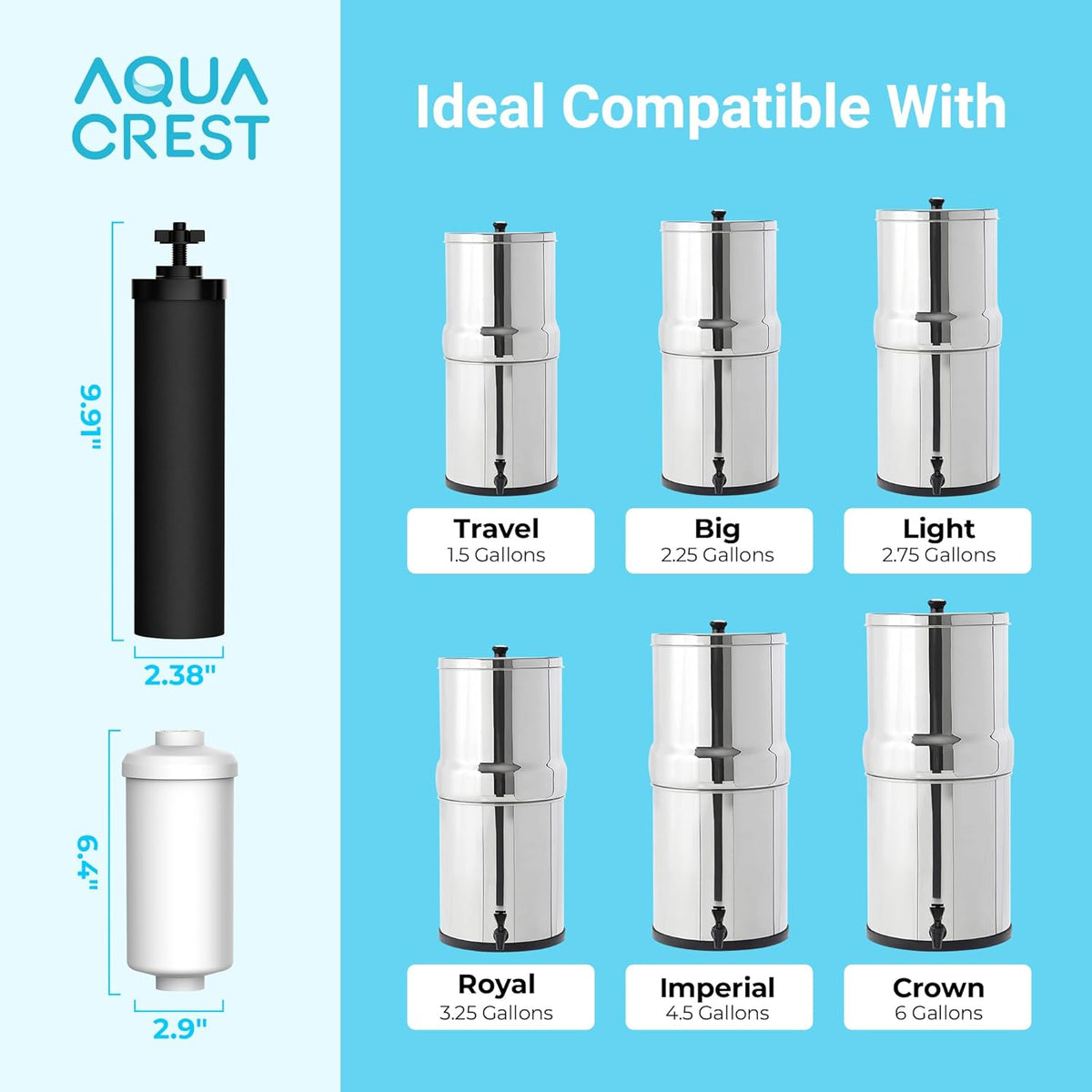 AQUACREST NSF/ANSI 42&372 Standard Water Filter, Replacement for Berkey® Gravity Water Filter