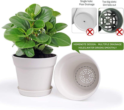 homenote Pots for Plants, 8 Pcs 7.5 Inch Plastic Planters with Multiple Drainage Holes and Tray