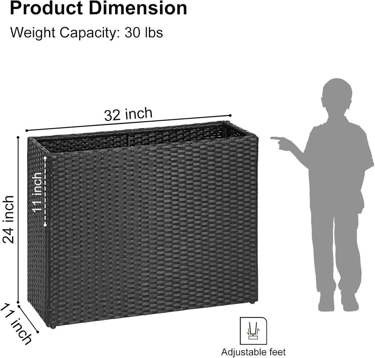 SUNNYPARK Tall Rectangular Planter with Removable Liner, All-Weather PE Rattan Large Modern