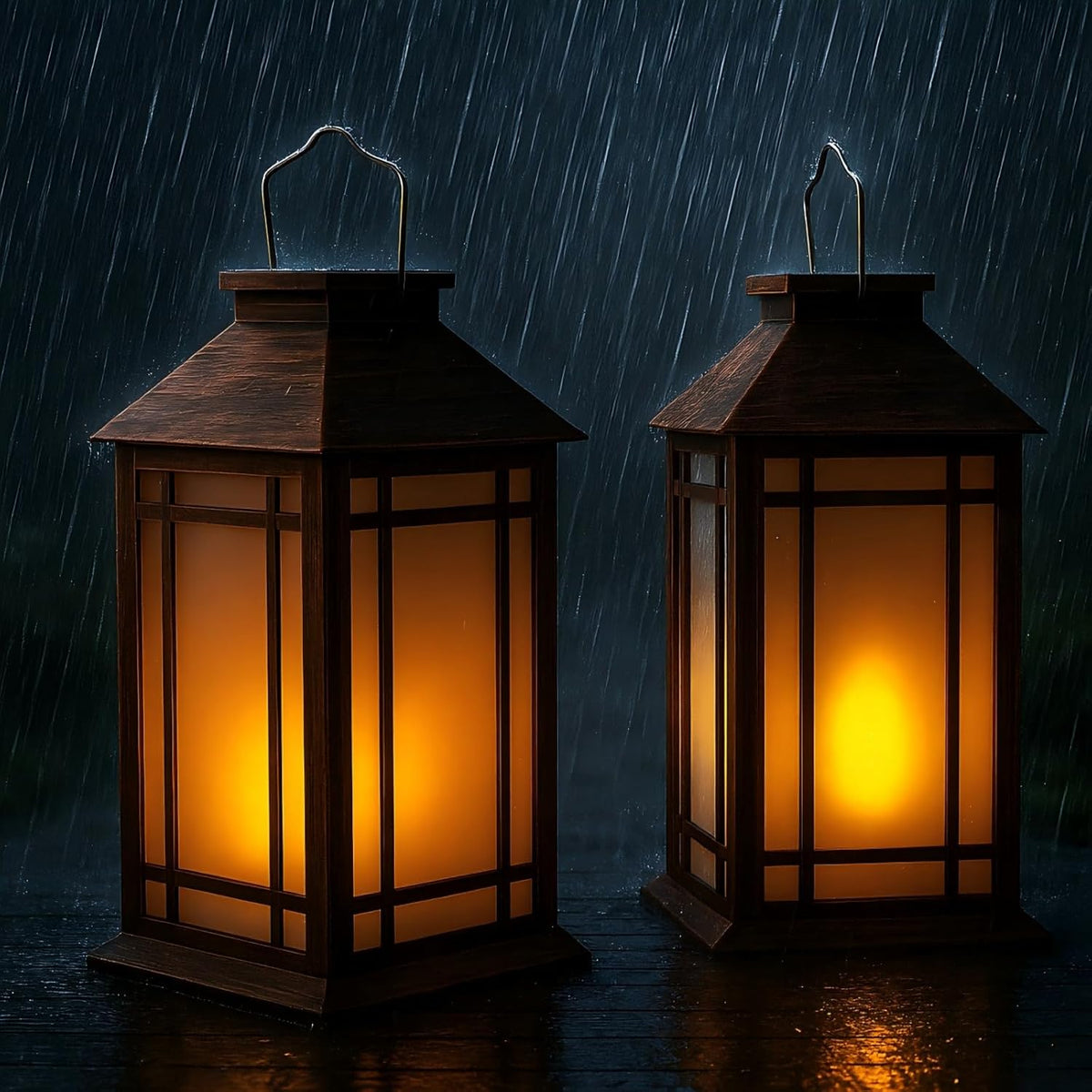 2-Pack 13" Vintage Candle Lantern with Led Flameless Candle (6hr Timer) - IP65 Waterproof Battery