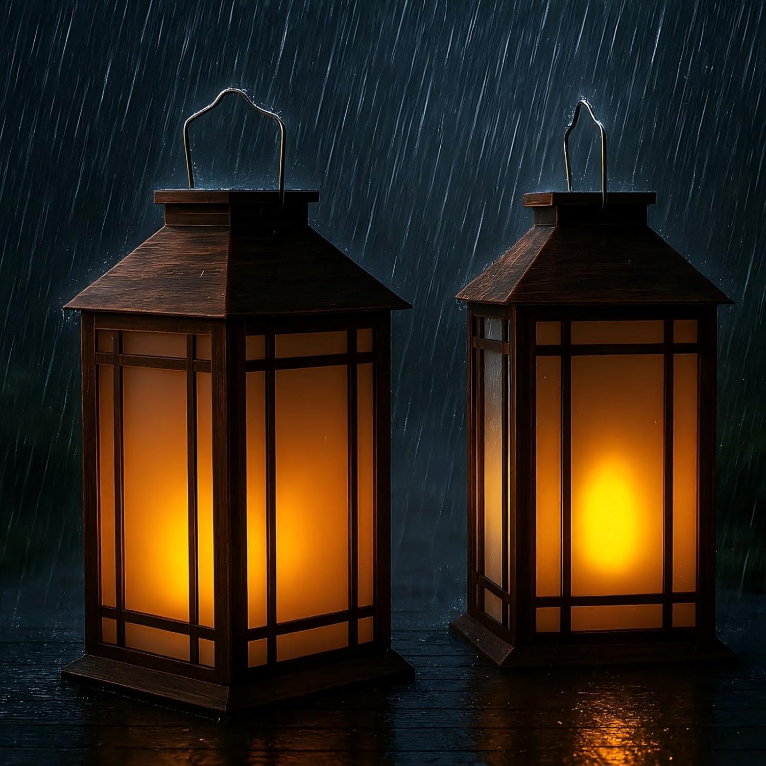 2-Pack 13" Vintage Candle Lantern with Led Flameless Candle (6hr Timer) - IP65 Waterproof Battery