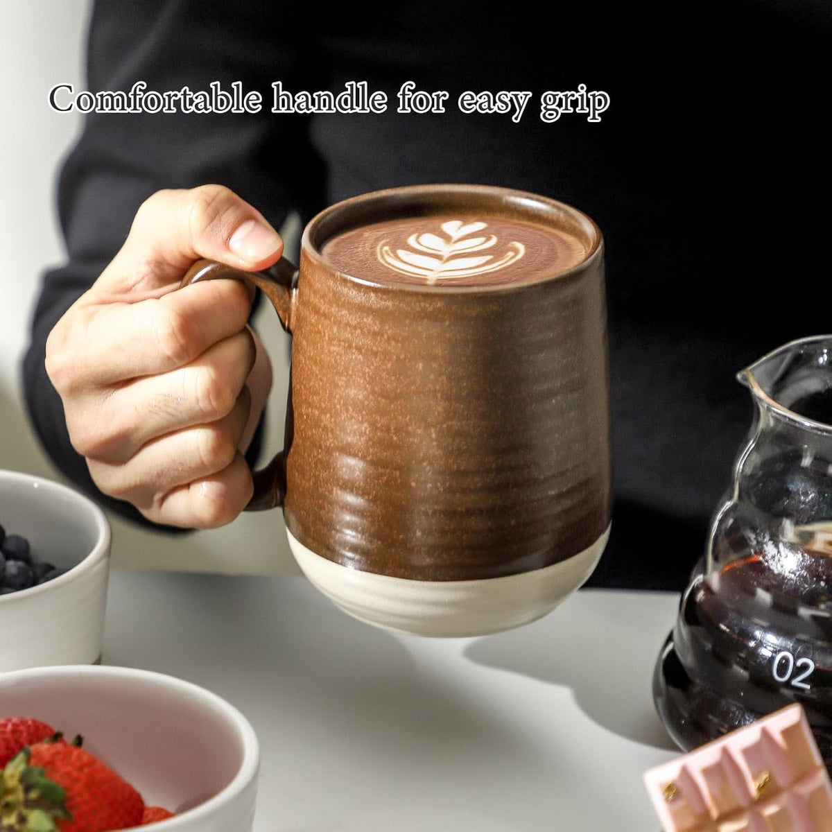 Hasense Ceramic Coffee Mug Set of 4, 15 oz Coffee Cups with Big Handles, Large Latte Mugs for Men