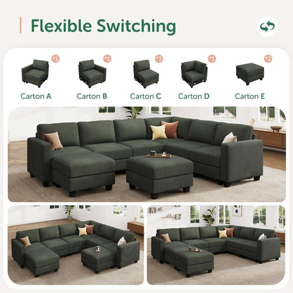 HONBAY Corduroy Sectional Couch with Storage U Shaped Sectional Sofa Modular Sectional Couches for