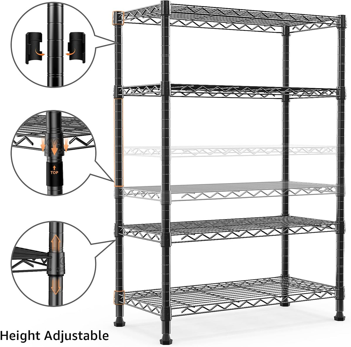 1000 lbs Storage Shelving Steel Heavy Duty 4-Tier Utility Shelving Unit Steel Organizer Wire Rack
