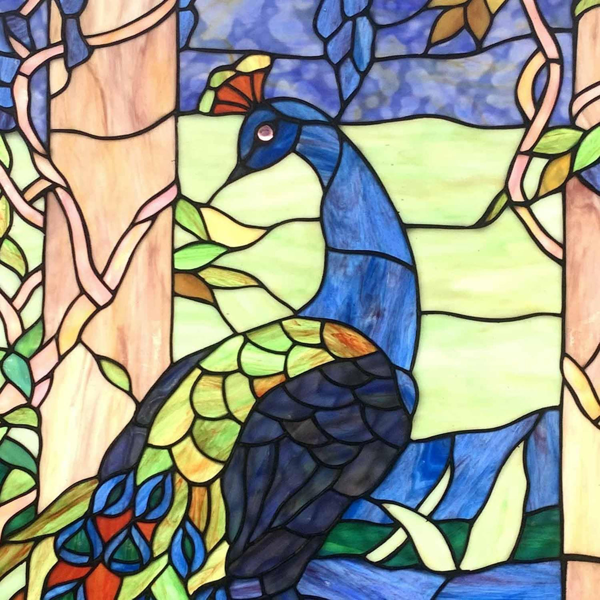 Bieye W10096 Peacock in Garden Tiffany Style Stained Glass Window Panel for Home Decor (Blue