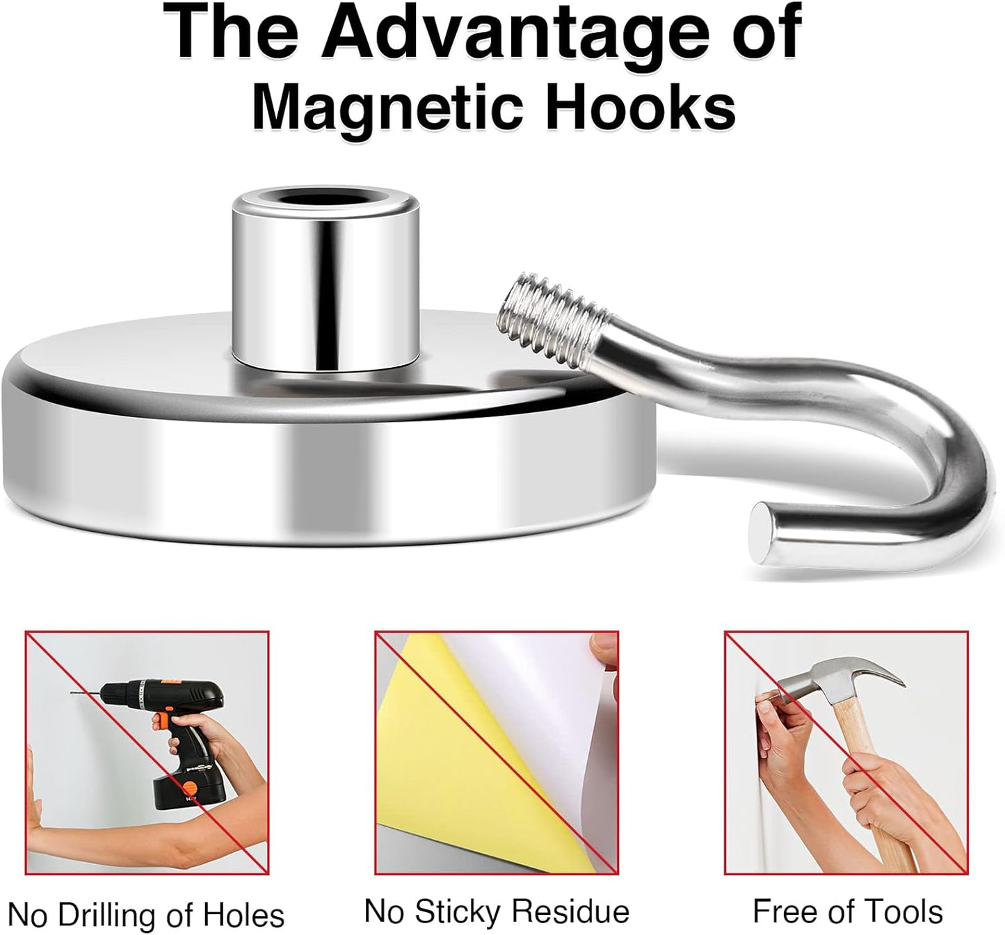 MIKEDE Magnetic Hooks Heavy Duty, 150LB+ Strong Neodymium Magnets with Hooks for Refrigerator