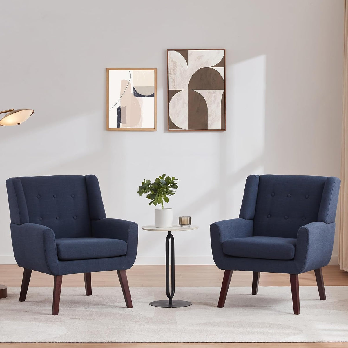 HUIMO Button-Tufted Accent Chairs Set of 2,Upholstered Reading Living Room Chair,Mid Century Modern